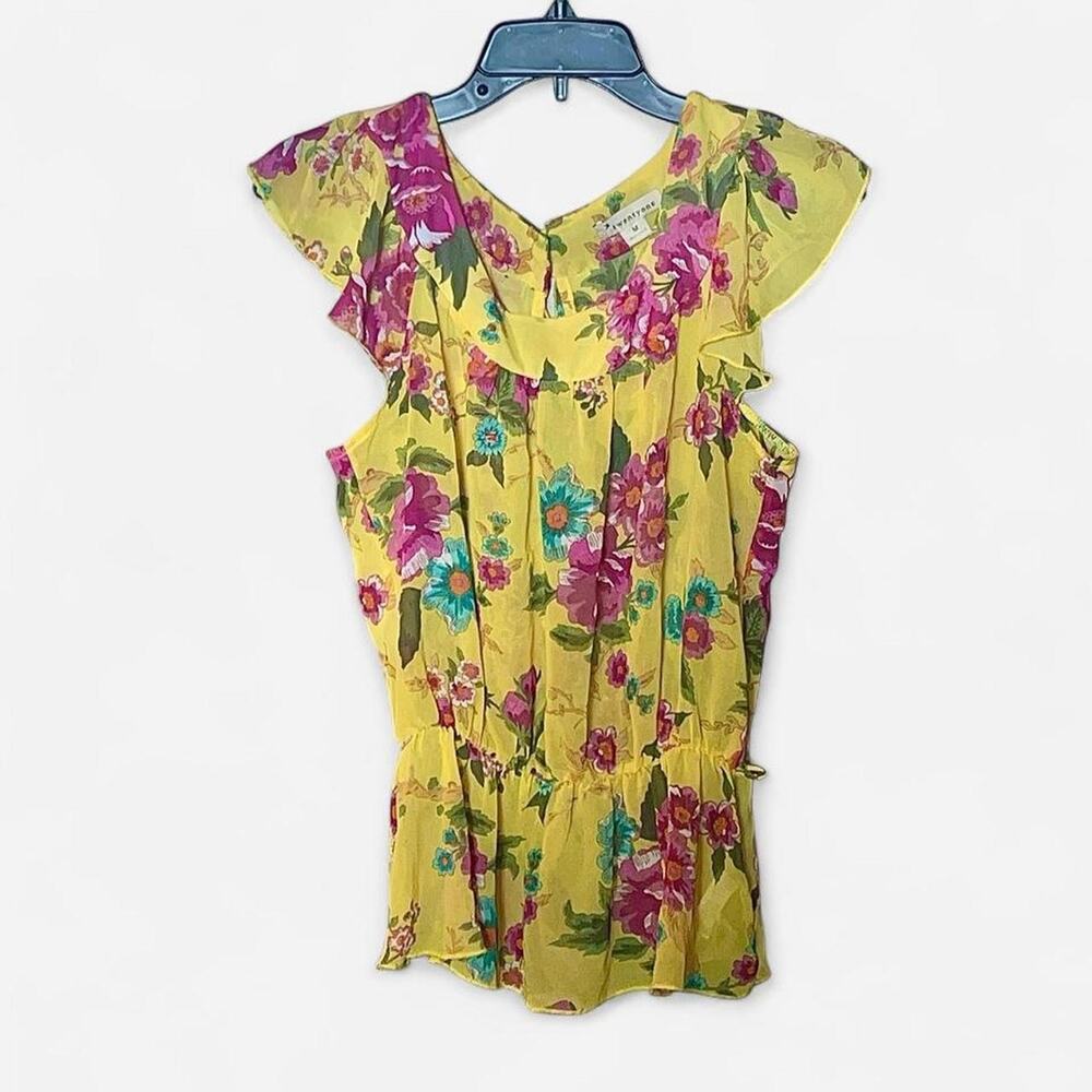 Twenty One Vintage Yellow Floral Sheer Flowy Blouse - Size M